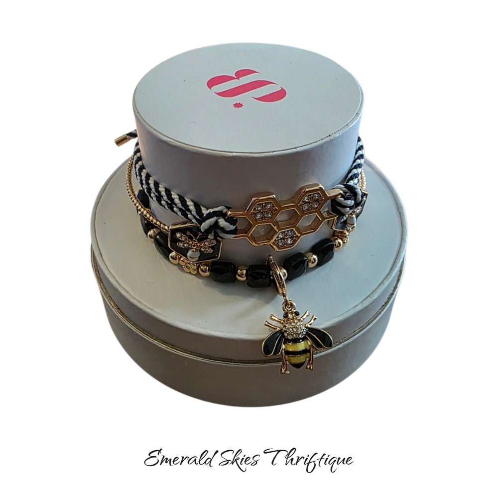 Bomb party bee yourself queen bracelet stack 3 piece beehive stackable free ship